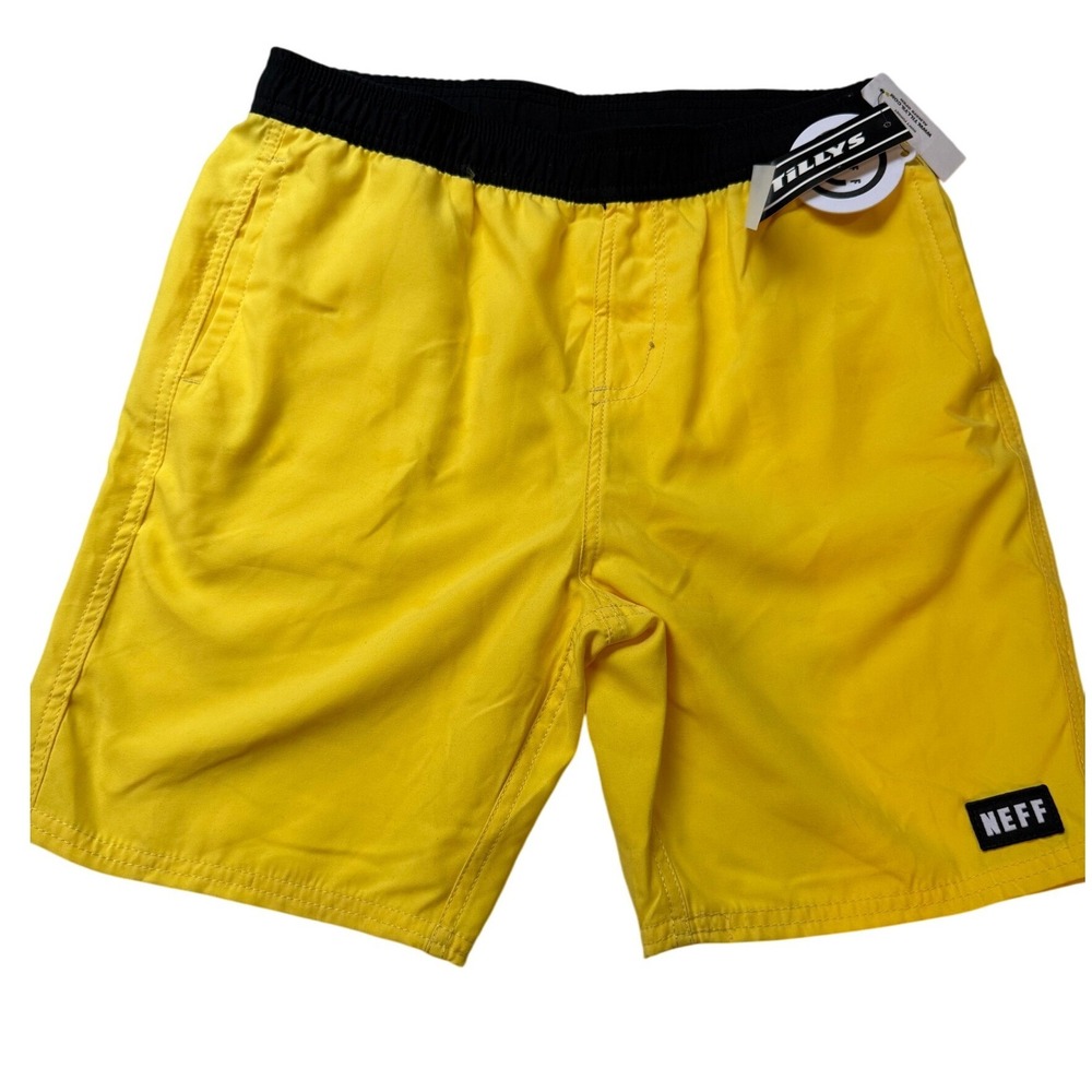NEFF Yellow Board Swim Shorts Boy's Large Elastic Waist Pocket Logo